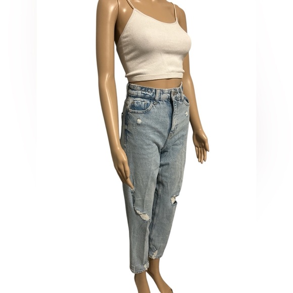 ZARA  high rise light washed straight cut tattered denim - Picture 2 of 6